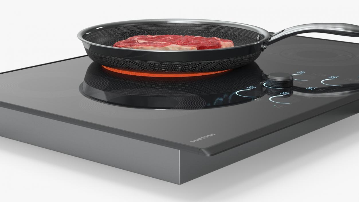 3D Induction Cooktop with Frying Pan and Steak model