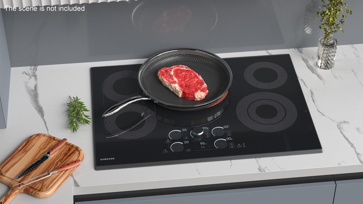 3D Induction Cooktop with Frying Pan and Steak model