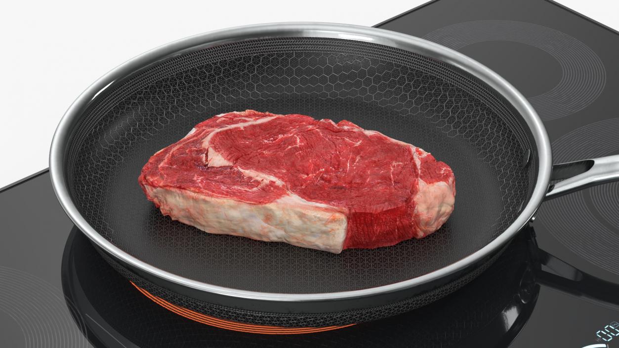 3D Induction Cooktop with Frying Pan and Steak model