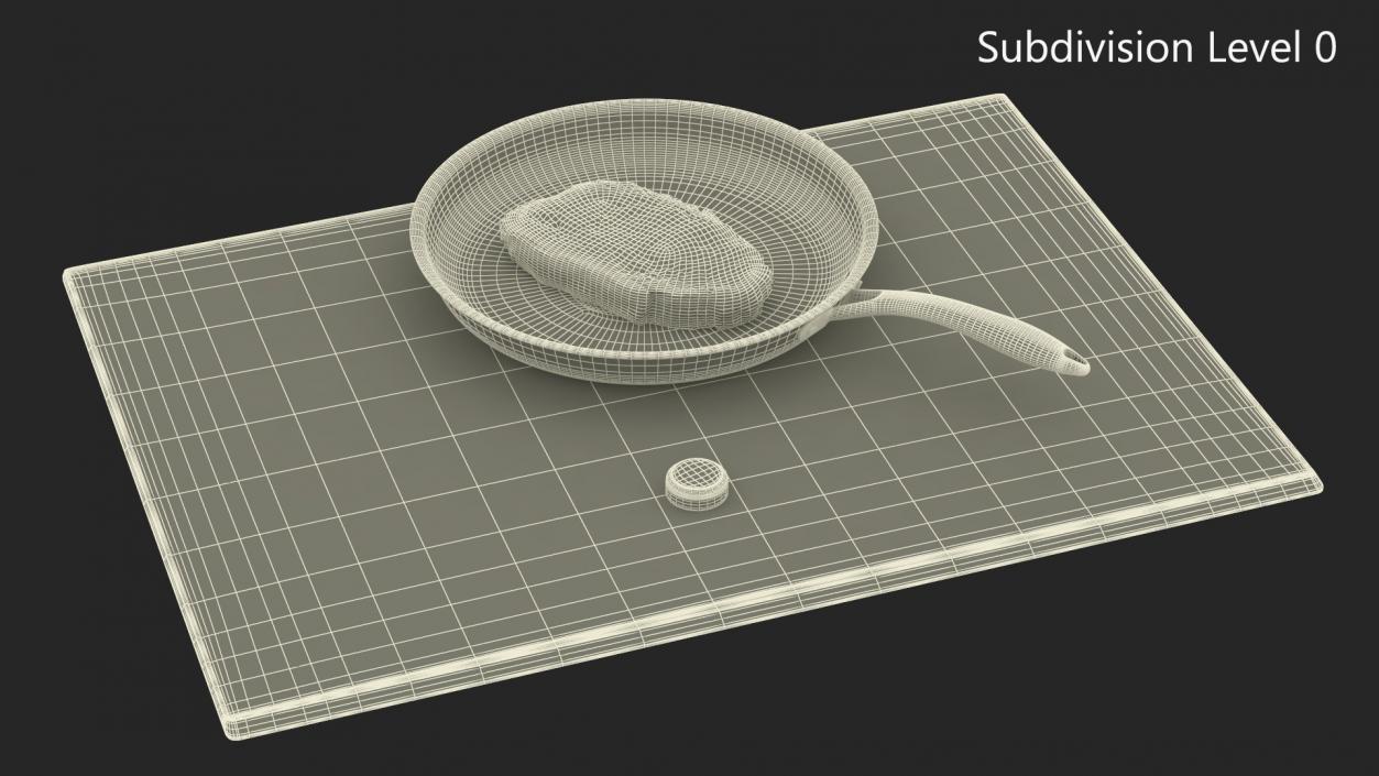 3D Induction Cooktop with Frying Pan and Steak model