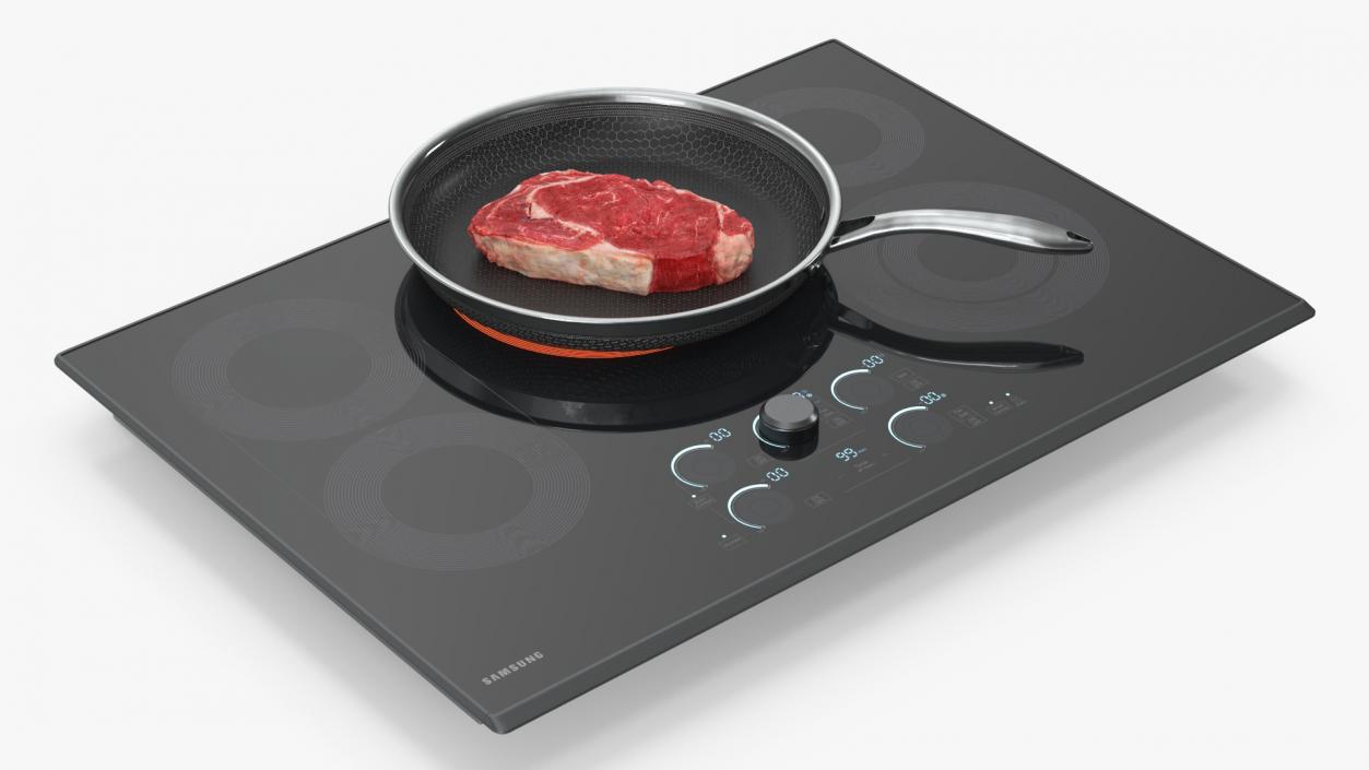 3D Induction Cooktop with Frying Pan and Steak model