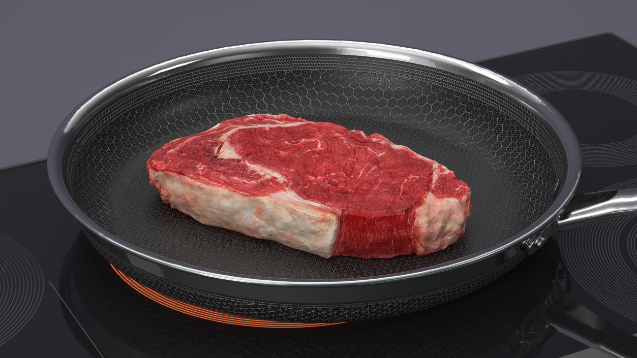 3D Induction Cooktop with Frying Pan and Steak model