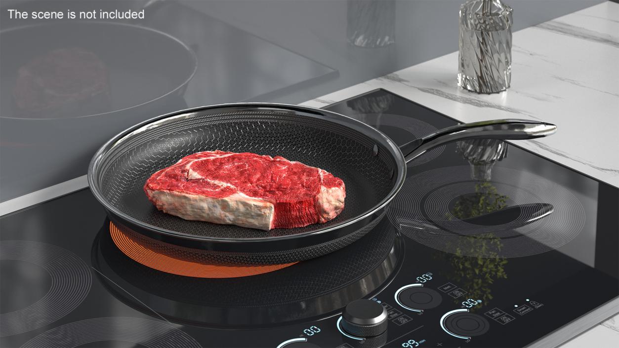 3D Induction Cooktop with Frying Pan and Steak model