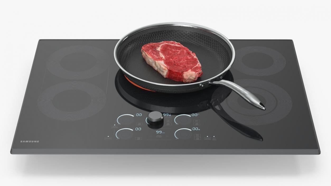 3D Induction Cooktop with Frying Pan and Steak model