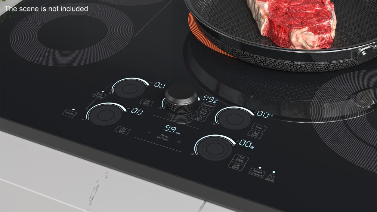 3D Induction Cooktop with Frying Pan and Steak model