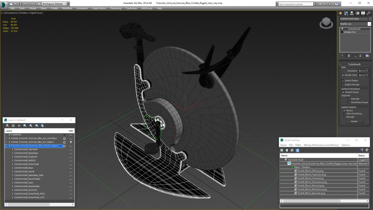 Futuristic Unicycle Exercise Bike Ciclotte Rigged 3D model