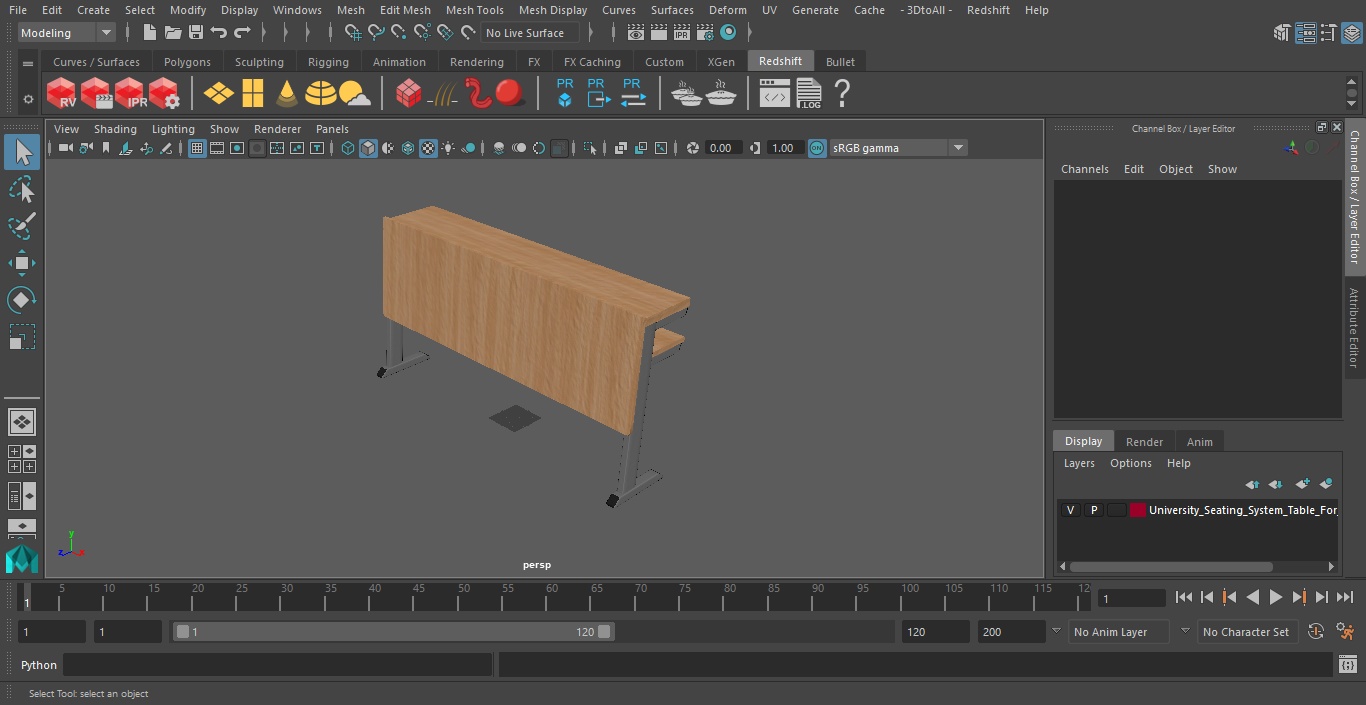 University Seating System Table For Three Seats 3D