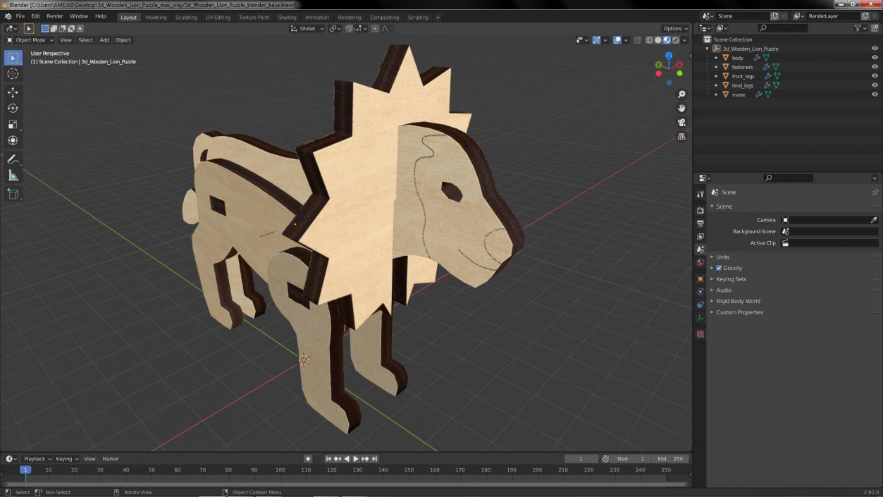 3D Wooden Lion Puzzle model