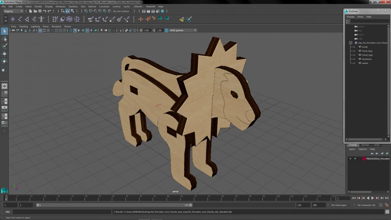 3D Wooden Lion Puzzle model