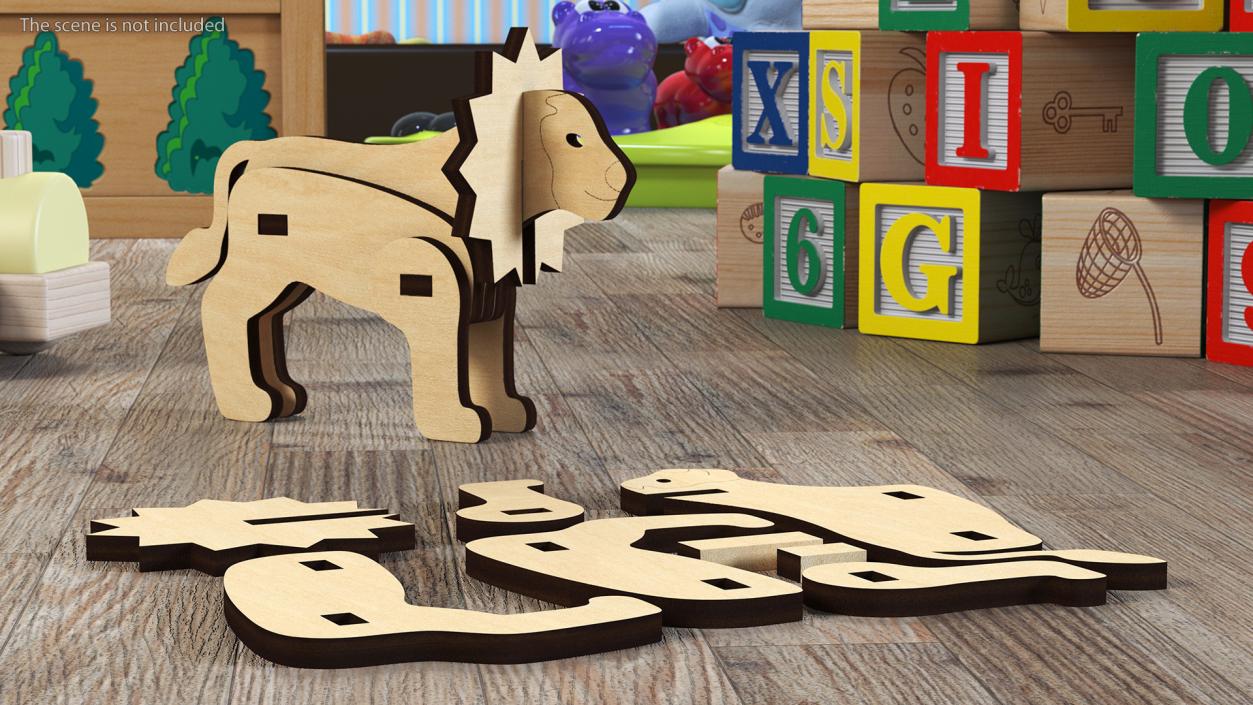 3D Wooden Lion Puzzle model