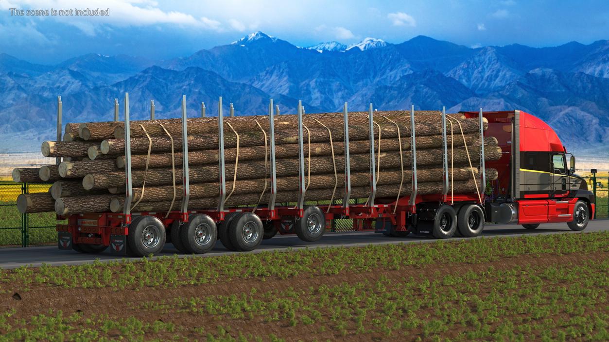 3D model Mack Anthem Truck With Logging Trailer Rigged