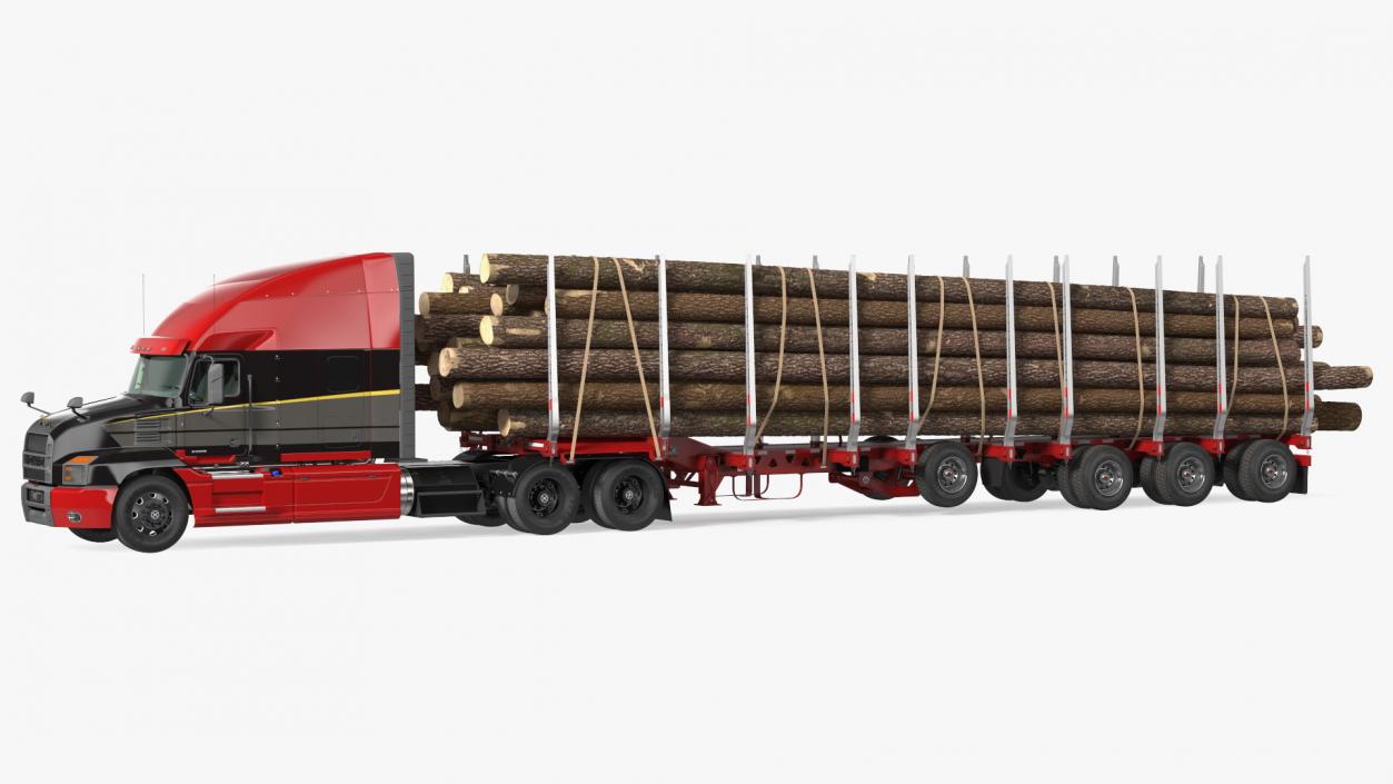 3D model Mack Anthem Truck With Logging Trailer Rigged