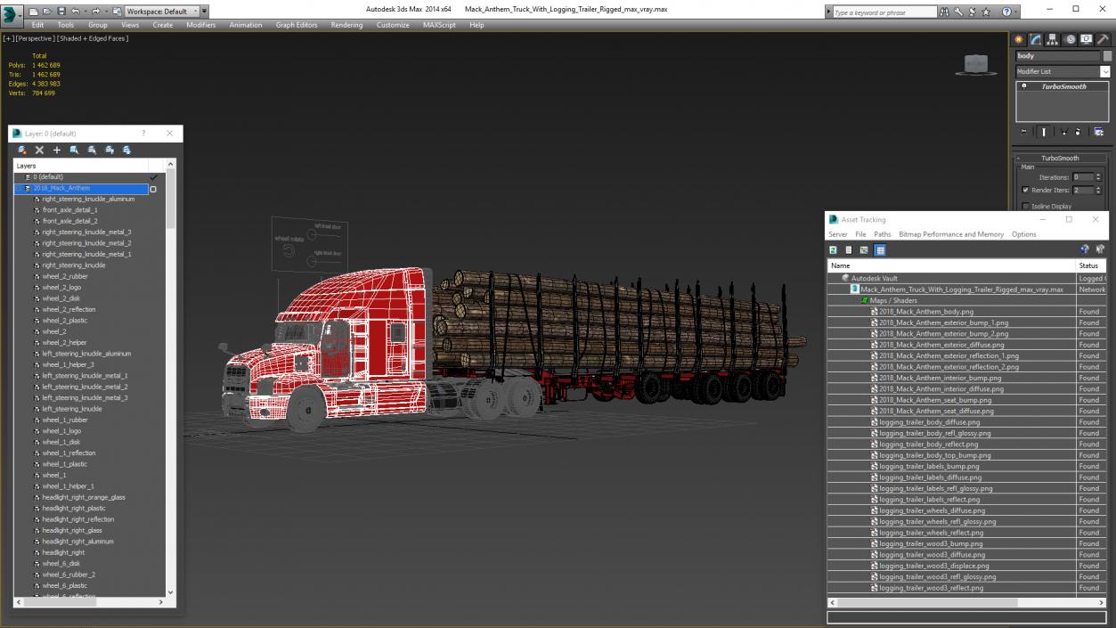 3D model Mack Anthem Truck With Logging Trailer Rigged