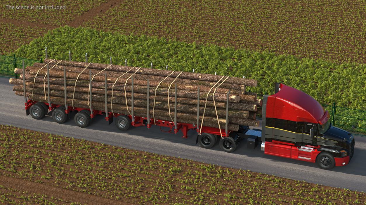 3D model Mack Anthem Truck With Logging Trailer Rigged