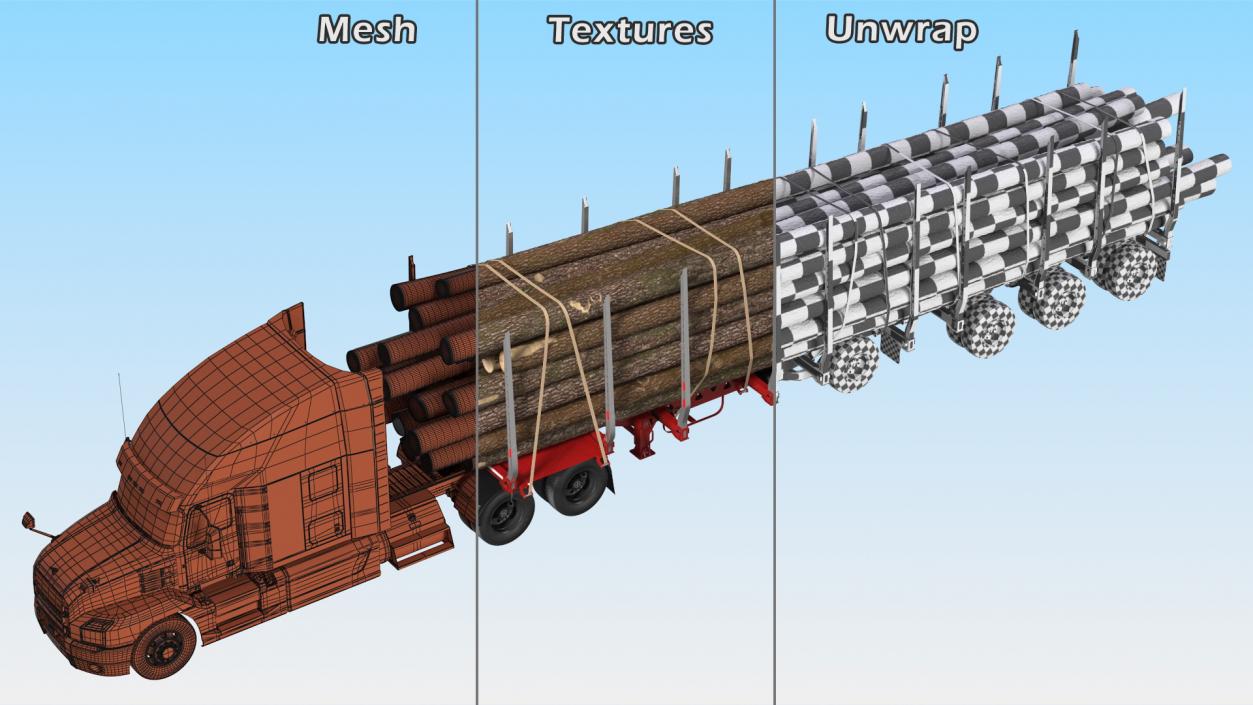 3D model Mack Anthem Truck With Logging Trailer Rigged