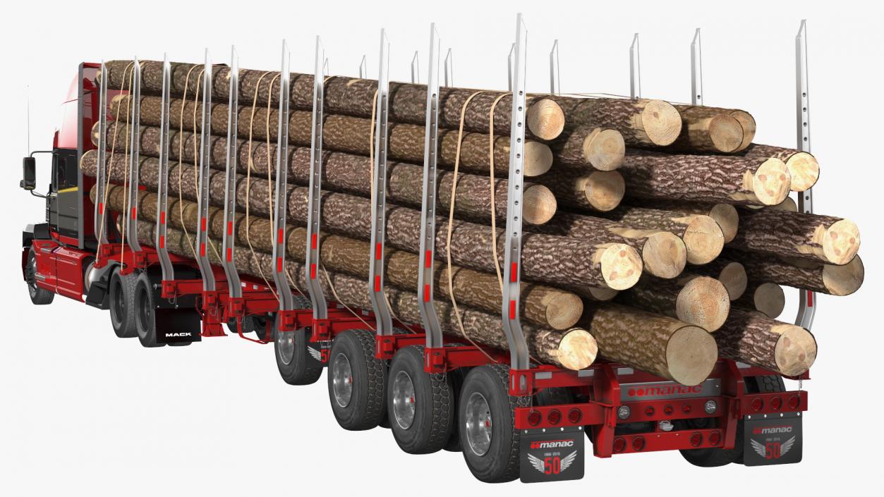 3D model Mack Anthem Truck With Logging Trailer Rigged