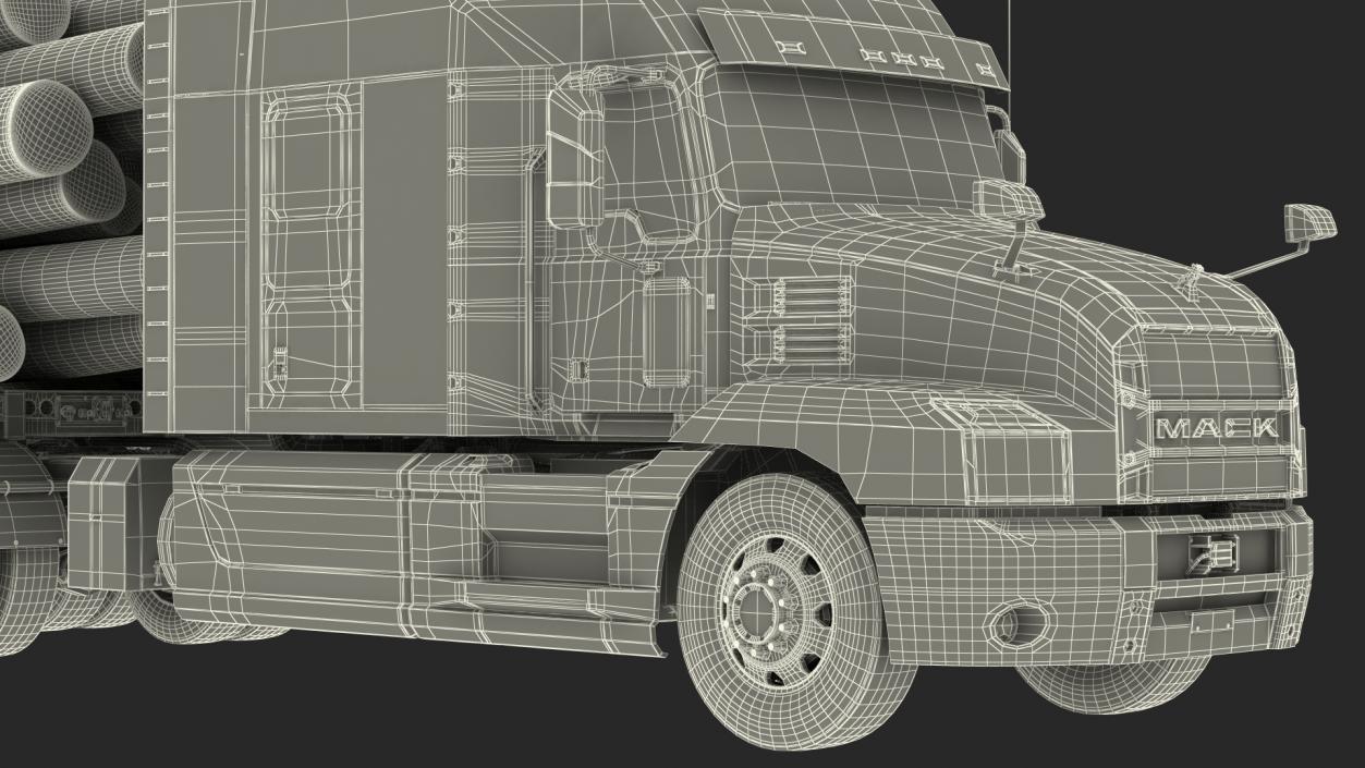 3D model Mack Anthem Truck With Logging Trailer Rigged