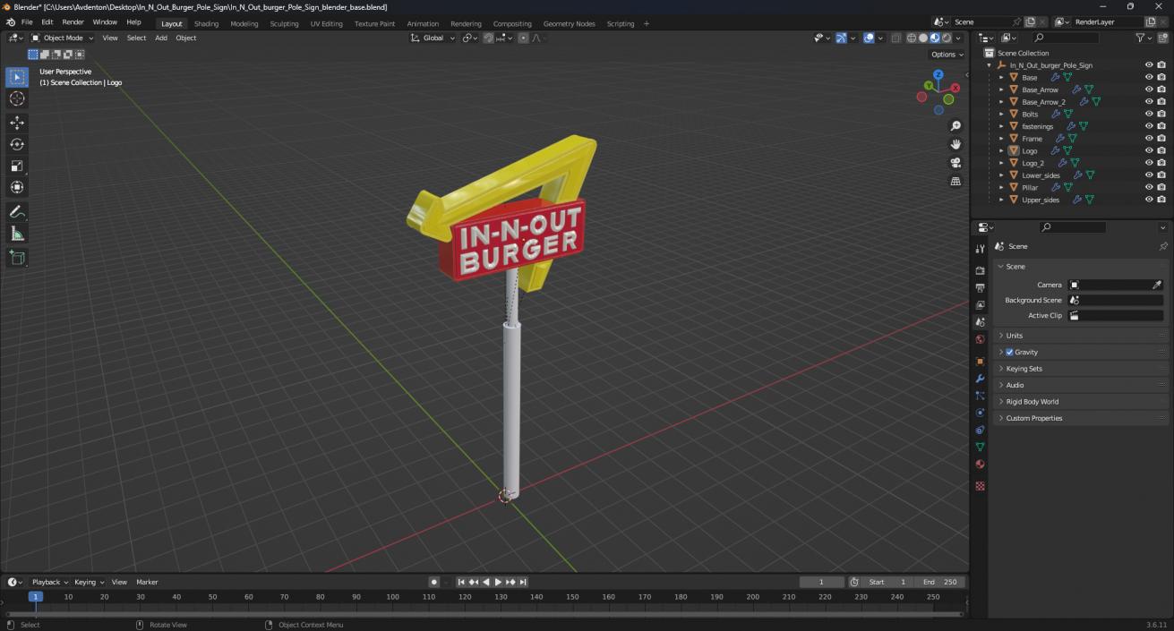 3D model In N Out Burger Pole Sign