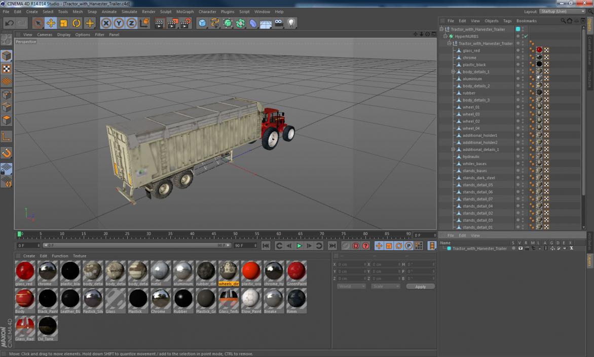 3D model Tractor with Harvester Trailer