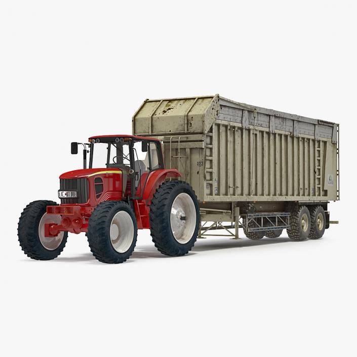 3D model Tractor with Harvester Trailer