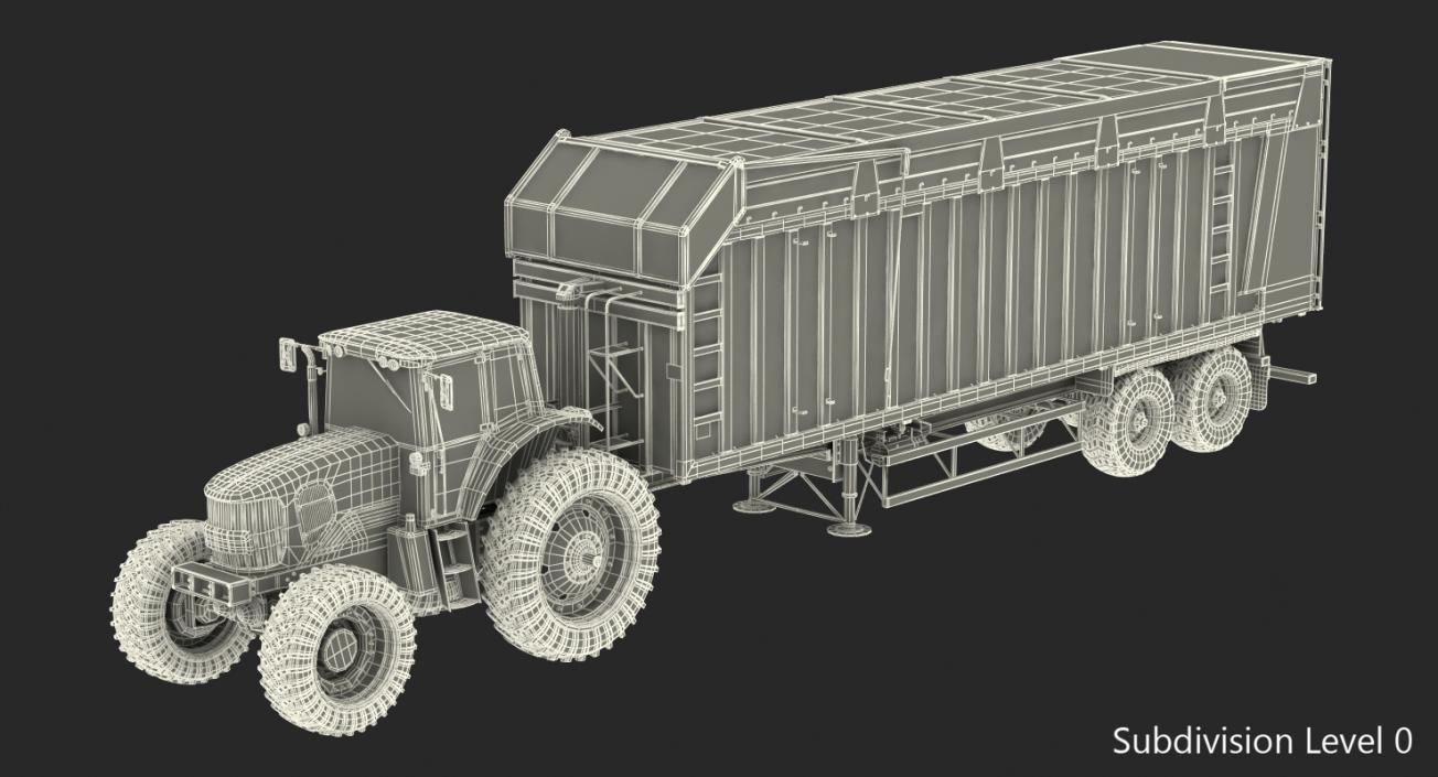 3D model Tractor with Harvester Trailer