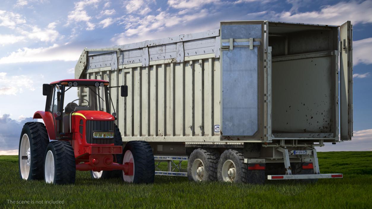 3D model Tractor with Harvester Trailer