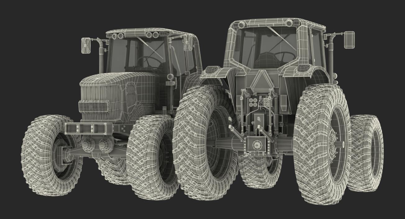 3D model Tractor with Harvester Trailer