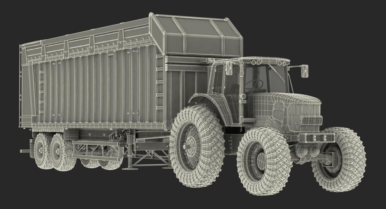 3D model Tractor with Harvester Trailer