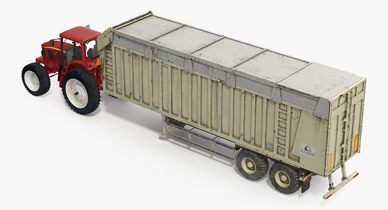 3D model Tractor with Harvester Trailer