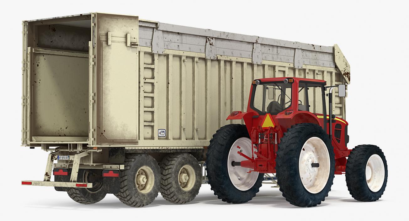 3D model Tractor with Harvester Trailer