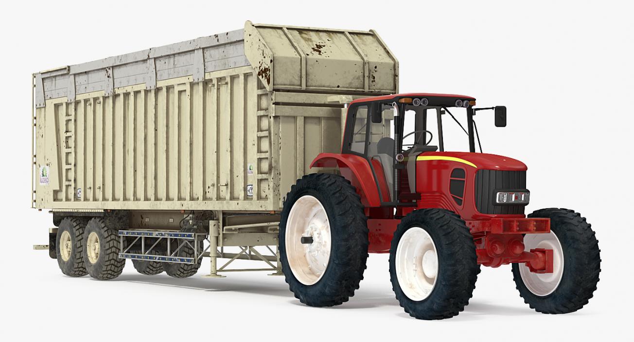 3D model Tractor with Harvester Trailer