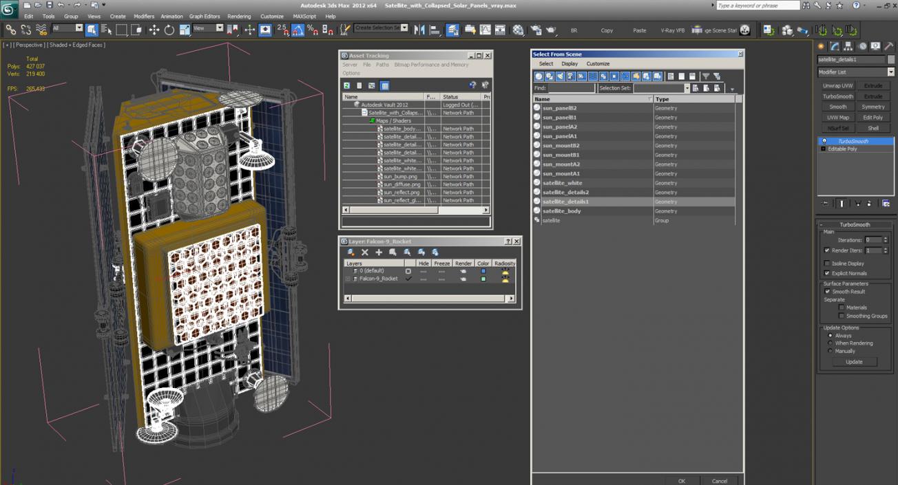 Satellite with Collapsed Solar Panels 3D