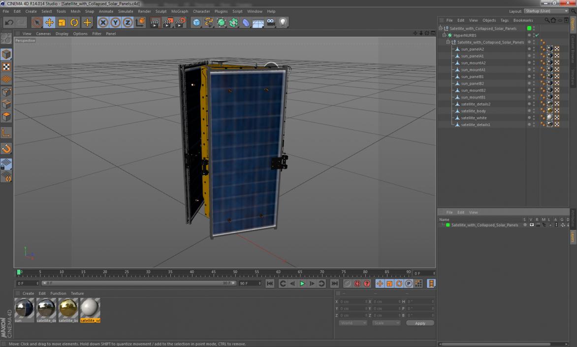 Satellite with Collapsed Solar Panels 3D