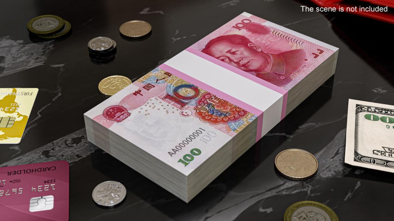 3D model China Currency 100 Yuan Banknotes Pack 2