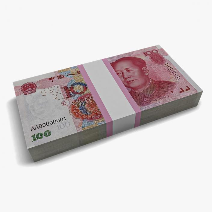 3D model China Currency 100 Yuan Banknotes Pack 2