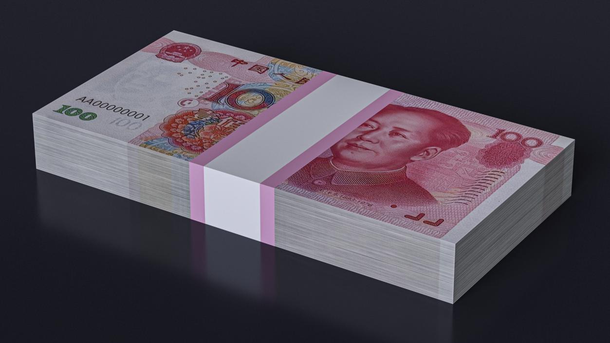 3D model China Currency 100 Yuan Banknotes Pack 2