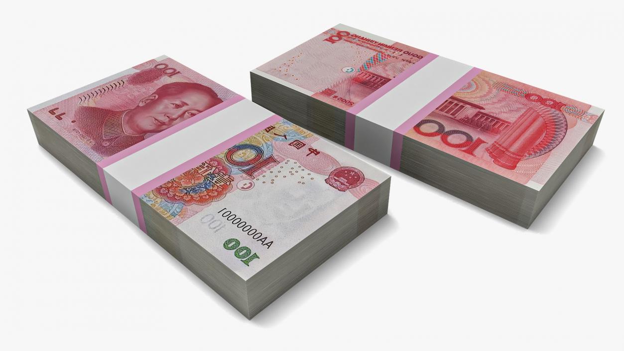 3D model China Currency 100 Yuan Banknotes Pack 2