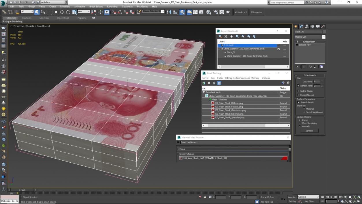 3D model China Currency 100 Yuan Banknotes Pack 2