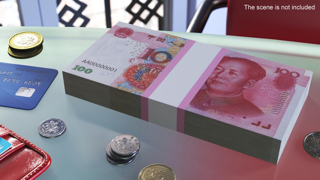 3D model China Currency 100 Yuan Banknotes Pack 2