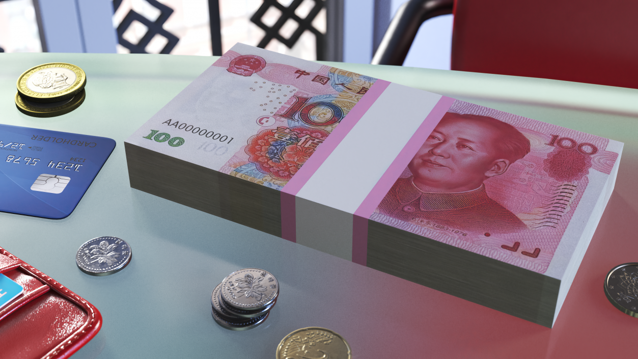 3D model China Currency 100 Yuan Banknotes Pack 2