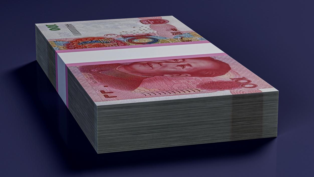 3D model China Currency 100 Yuan Banknotes Pack 2