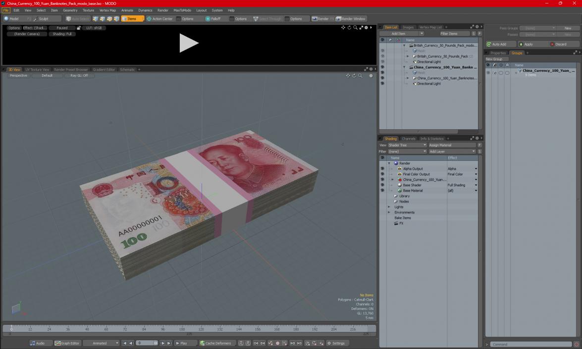 3D model China Currency 100 Yuan Banknotes Pack 2