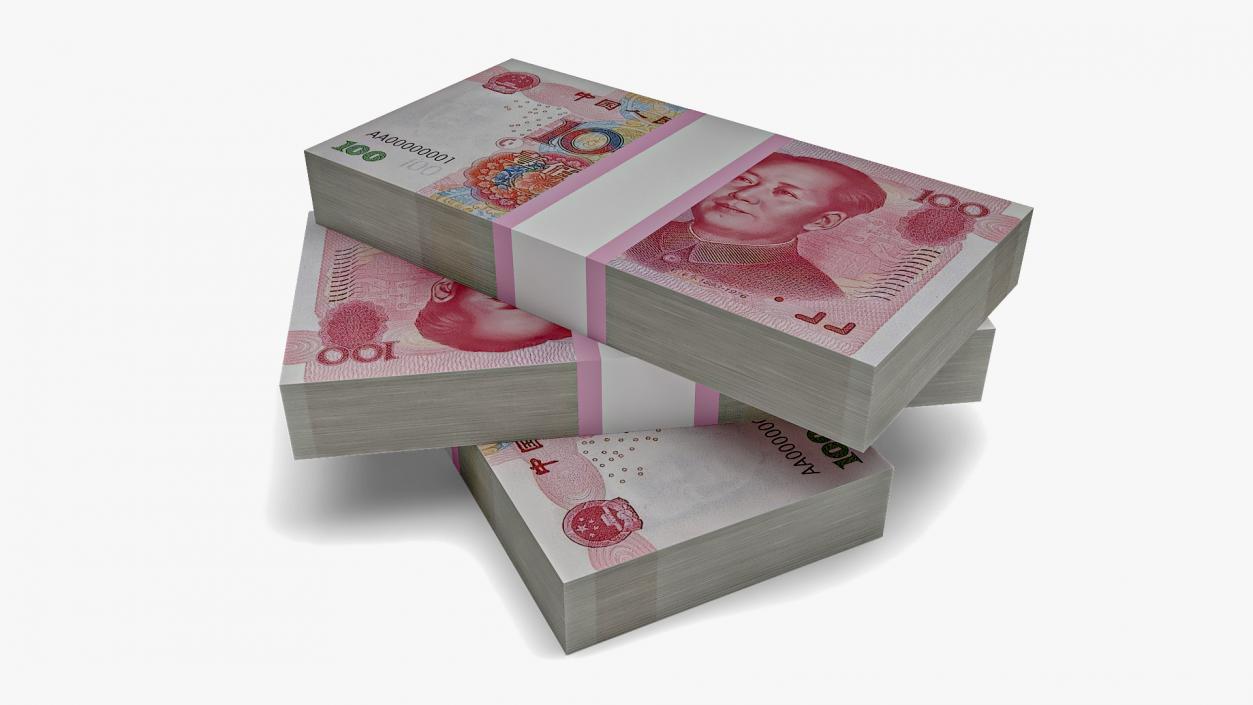 3D model China Currency 100 Yuan Banknotes Pack 2