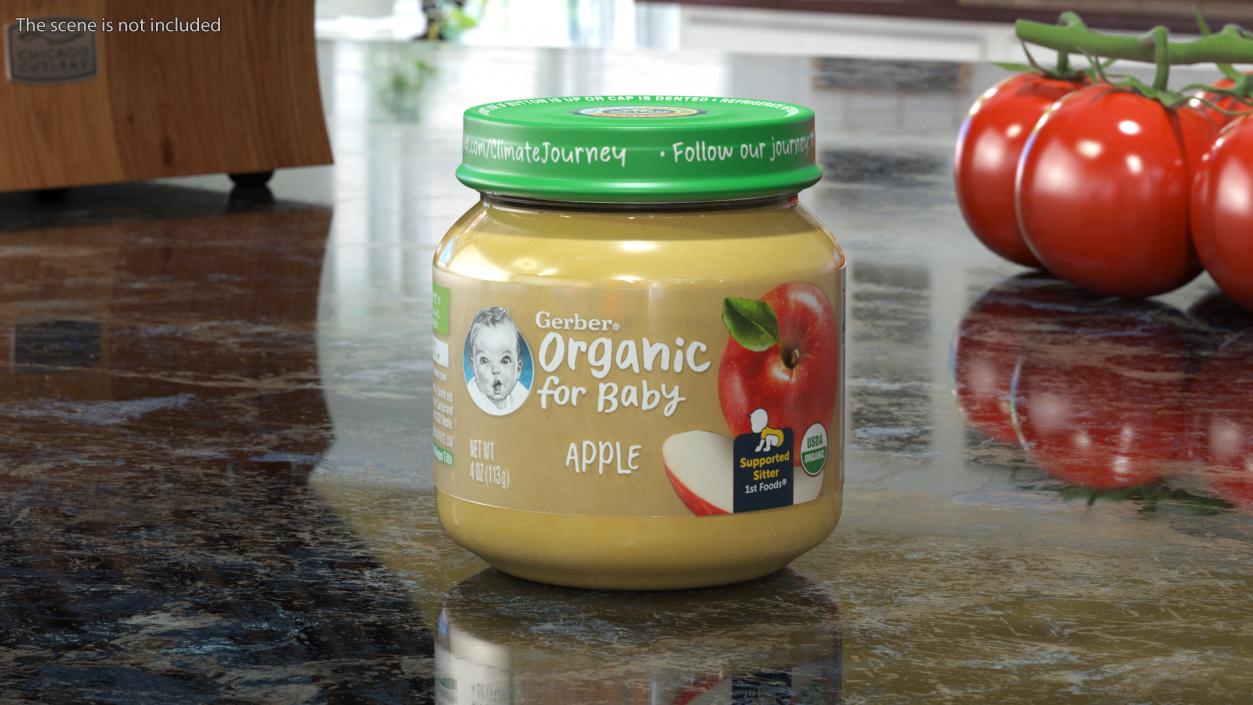 Organic Baby Food Jar Gerber Apple 113g 3D model