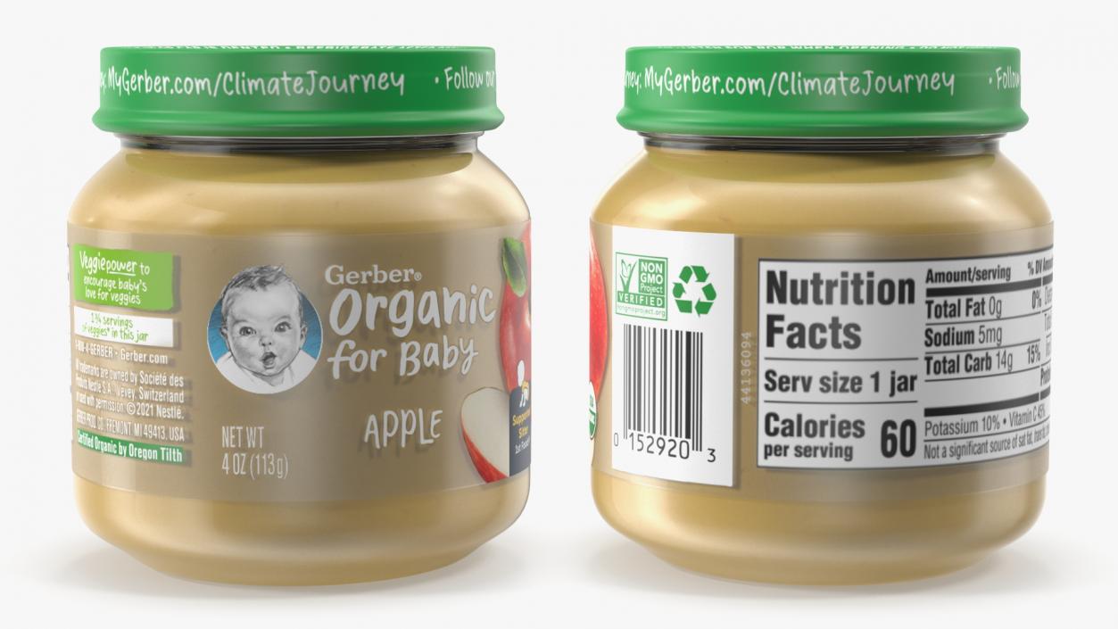 Organic Baby Food Jar Gerber Apple 113g 3D model