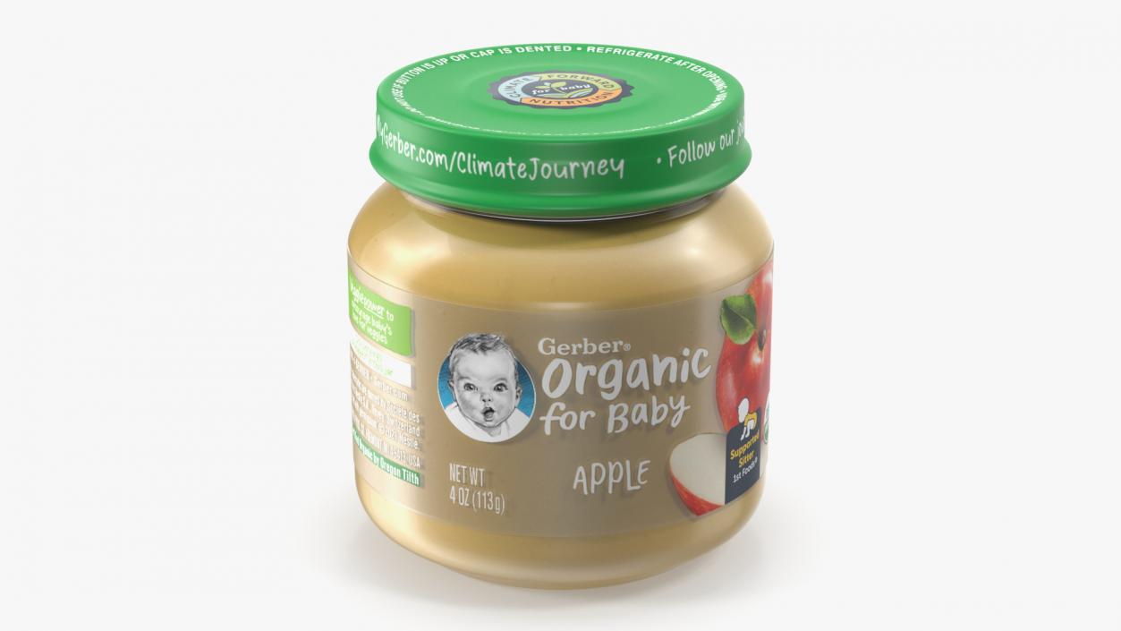 Organic Baby Food Jar Gerber Apple 113g 3D model