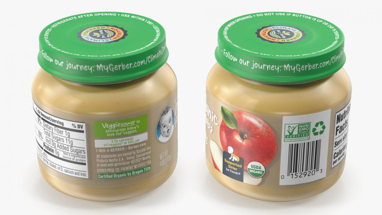 Organic Baby Food Jar Gerber Apple 113g 3D model