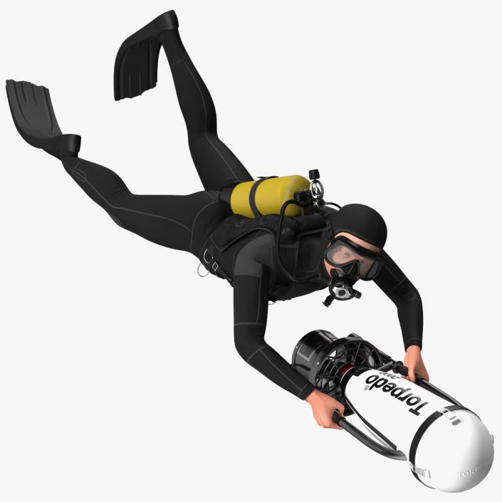 3D Diver with Underwater Scooter Torpedo2000 Rigged model