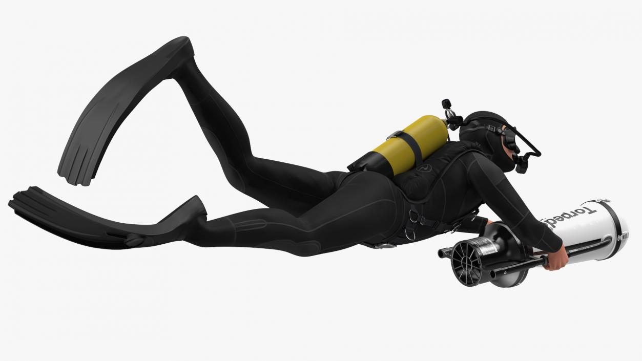 3D Diver with Underwater Scooter Torpedo2000 Rigged model