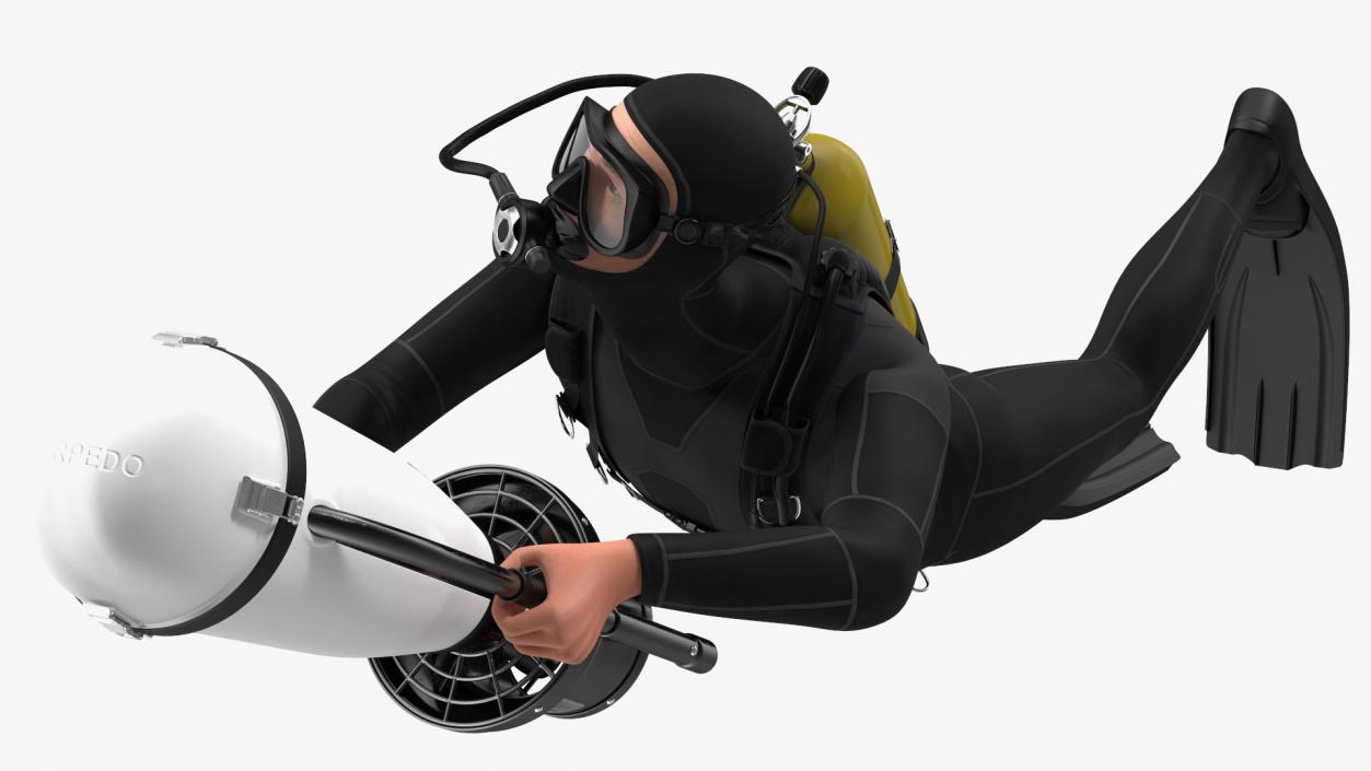 3D Diver with Underwater Scooter Torpedo2000 Rigged model